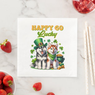 Happy Go Lucky Cute Husky St. Patricks Day Paper Dinner Napkins