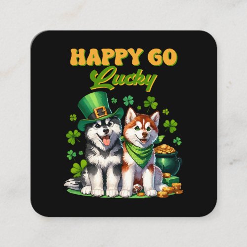 Happy Go Lucky Cute Husky St Patricks Day Square Business Card