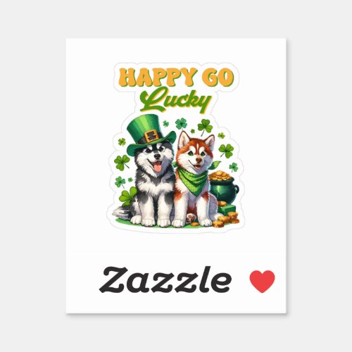 Happy Go Lucky Cute Husky St Patricks Day Sticker