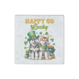 Happy Go Lucky Cute Husky St. Patricks Day Stone Magnet