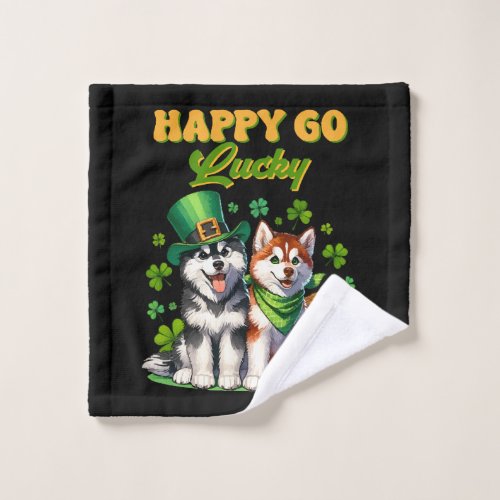 Happy Go Lucky Cute Husky St Patricks Day Wash Cloth