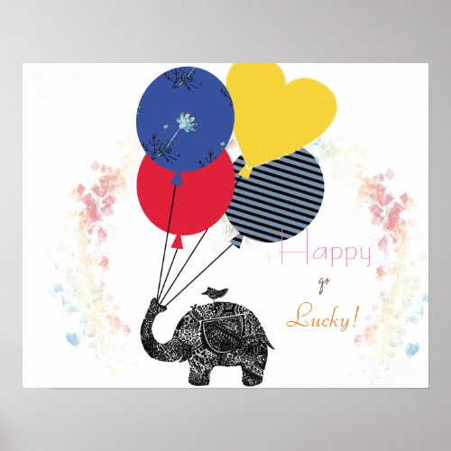 Happy Go Lucky Elephant Doodle Art Poster