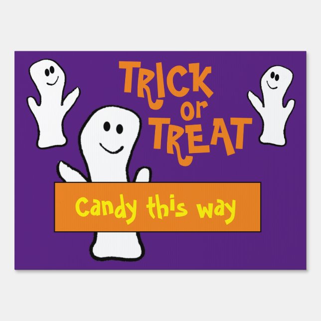 Happy Go Lucky Ghosts Purple Yard Sign (Front)