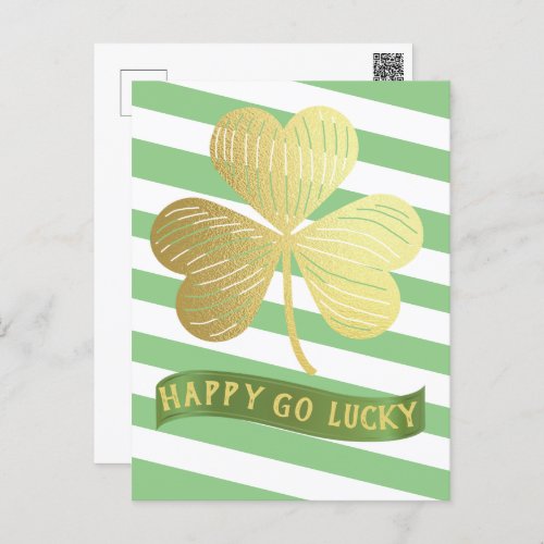 Happy Go Lucky Gold Shamrock St Patricks Day  Postcard