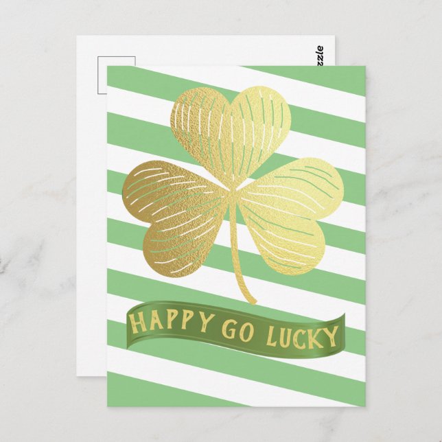 Happy Go Lucky Gold Shamrock St Patrick's Day  Postcard (Front/Back)