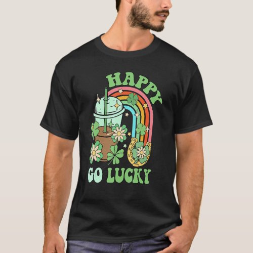 Happy Go Lucky Ice Coffee Lover Shamrock StPatric T_Shirt