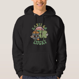Happy Go Lucky Retro Groovy St Patrick s Day Women Hoodie
