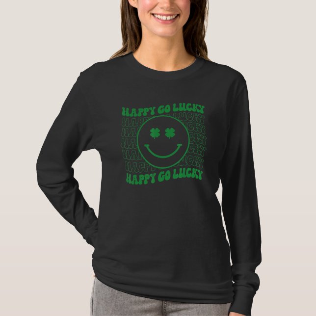 Happy Go Lucky Retro Groovy St Patricks Day Funny  T-Shirt (Front)