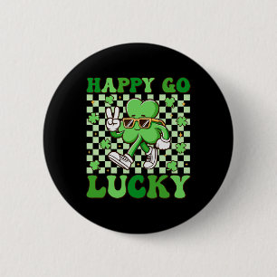 Happy Go Lucky Shamrock Irish St Patricks Day Groo Button