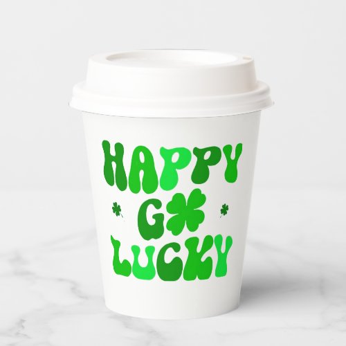HAPPY GO LUCKY Shamrock paper cups WITH lid 