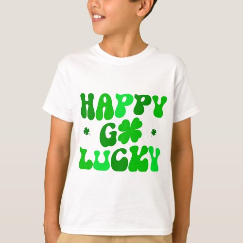 HAPPY GO LUCKY Shamrock St Patrick Kids T_shirt