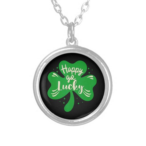 Happy Go Lucky Shamrock St Patricks Day Silver Plated Necklace