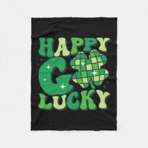 Happy Go Lucky Shamrock St Patricks Day Women Men Fleece Blanket