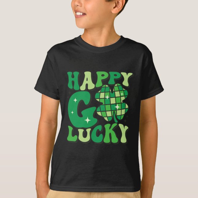 Happy Go Lucky Shamrock St Patricks Day Women Men  T-Shirt (Front)