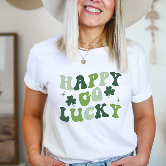 Happy Go Lucky St. Patrick’s Day Shirt – Retro (Happy Go Lucky, St. Patrick's Day, Irish Vibes, Shamrock Chic, Luck of the Irish, Festive Tee, Celeb)