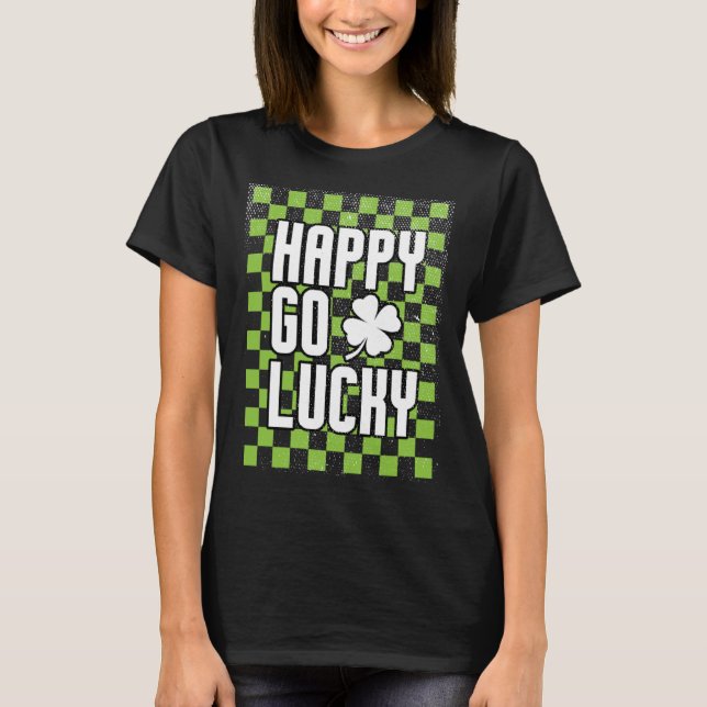 Happy Go Lucky St Patrick's Day Checkered T-Shirt (Front)