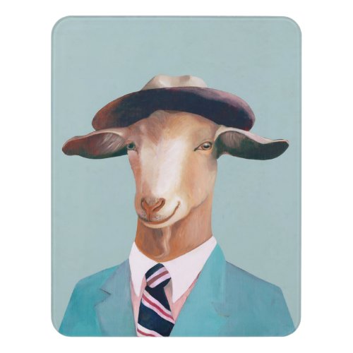 Happy Goat Men  Blue Background  Door Sign