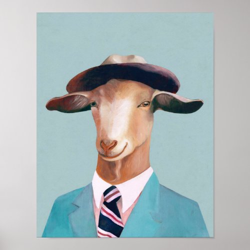 Happy Goat Men  Blue Background  Poster