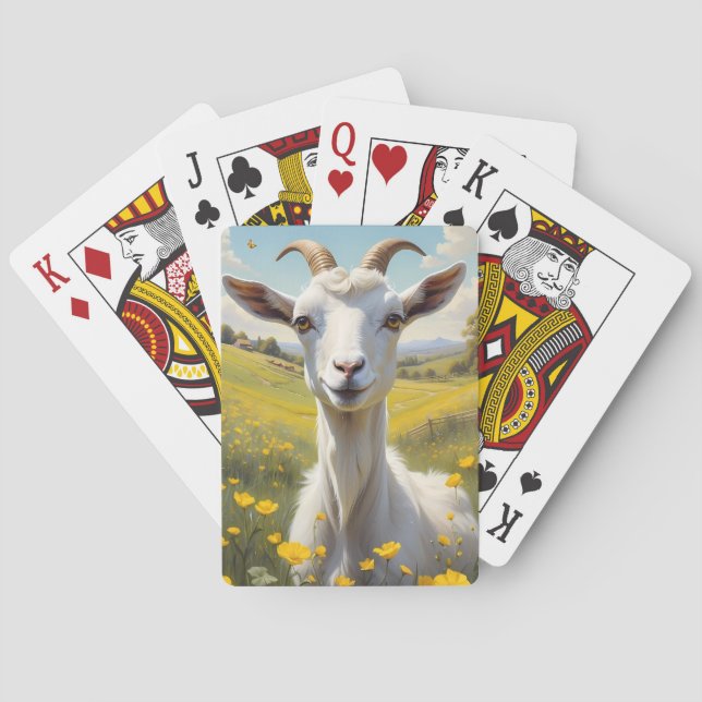 Happy Goat Vibrant Buttercup Meadow Poker Cards (Back)