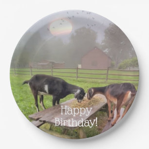 Happy Goats At Sunset Birthday Paper Plates