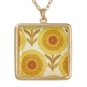 Happy Golden 1970s Sunflowers Gold Plated Necklace