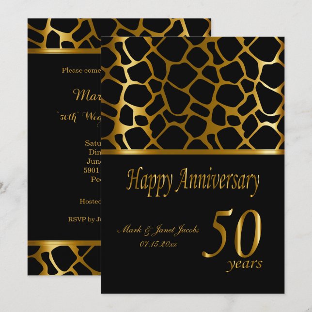 Happy Golden 50th Anniversary | Giraffe Pattern Invitation (Front/Back)