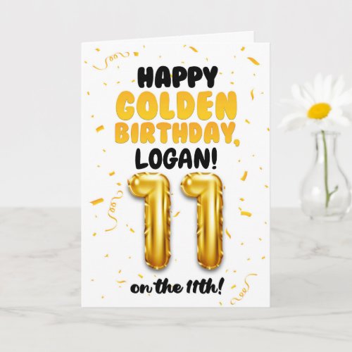 Happy Golden Birthday, 11th Birthday Card for Kids