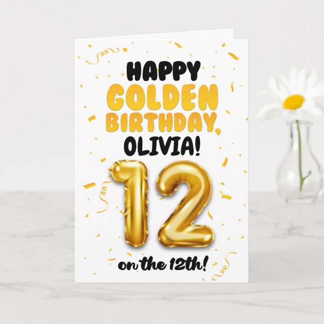 Happy Golden Birthday, 12th Birthday Card for Kids (Small Plant)
