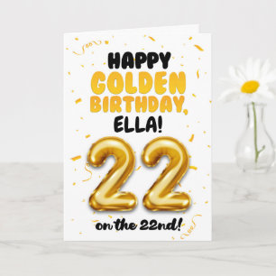 Happy Golden Birthday, 22nd Birthday Card 