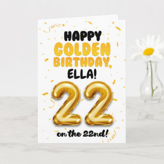 Happy Golden Birthday, 22nd Birthday Card 