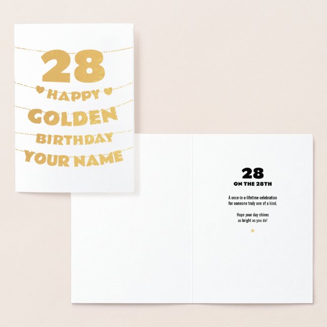Happy Golden Birthday, 28th Birthday Gold Foil  Card (Display)