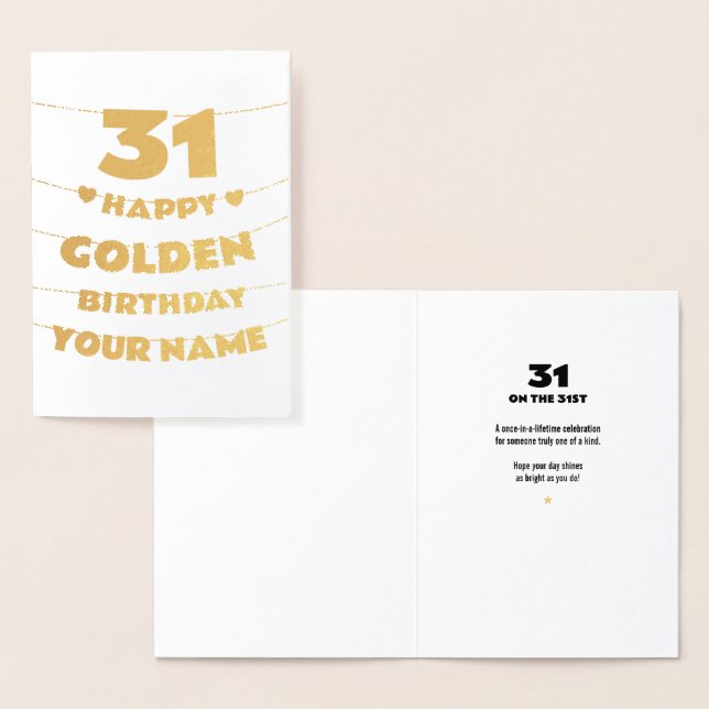 Happy Golden Birthday, 31st Birthday Gold Foil  Card (Display)