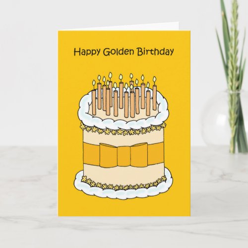 Happy Golden Birthday Cake and Candles Card