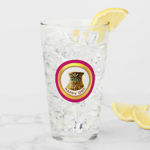 Happy Golden Owl Glass