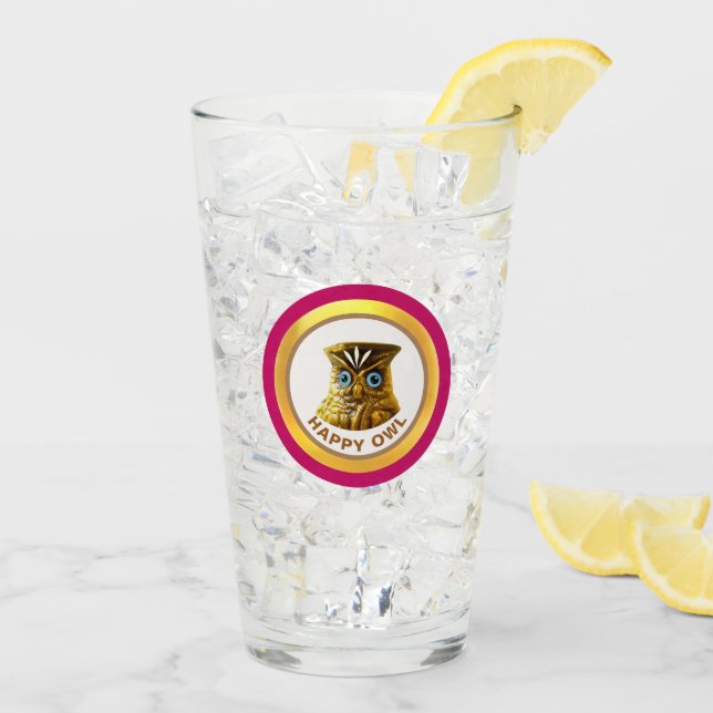 Happy Golden Owl Glass (Back Ice)