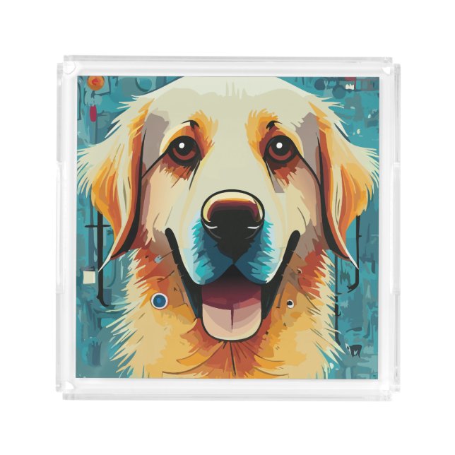Happy Golden Retriever Acrylic Tray (Front)