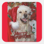 Happy Golden Retriever At Christmas Square Sticker at Zazzle