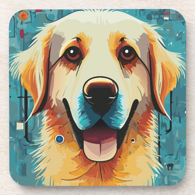 Happy Golden Retriever Beverage Coaster (Front)
