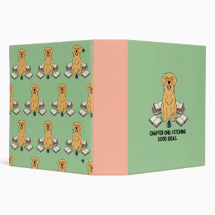 Happy Golden Retriever Books Good Vibes Green Pink 3 Ring Binder