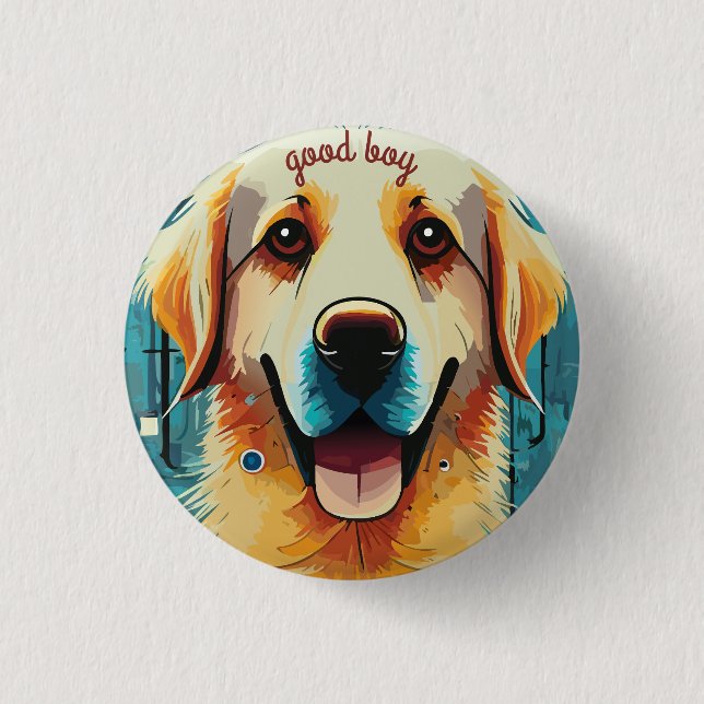 Happy Golden Retriever Button (Front)