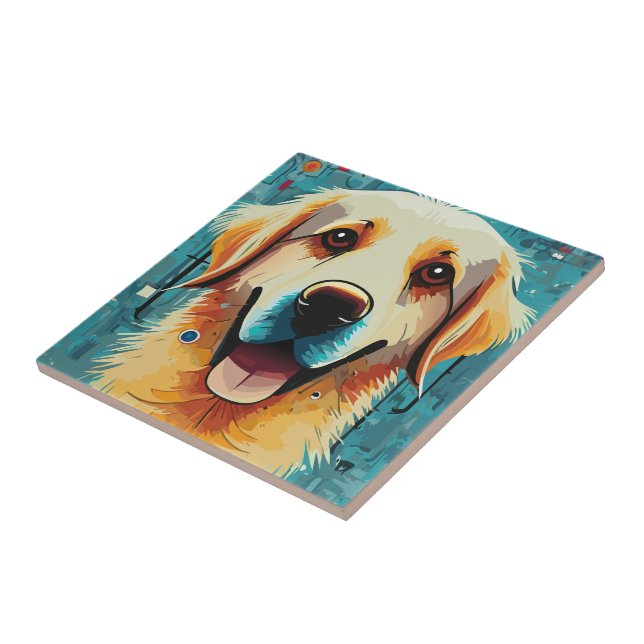 Happy Golden Retriever Ceramic Tile (Side)
