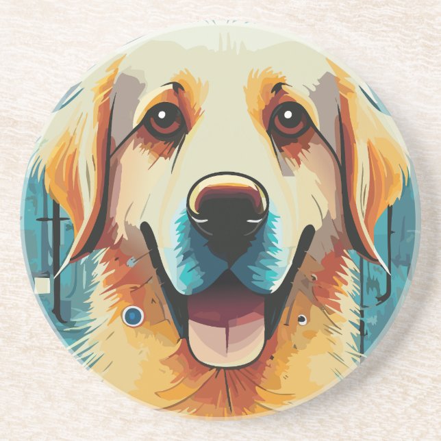 Happy Golden Retriever Coaster (Front)