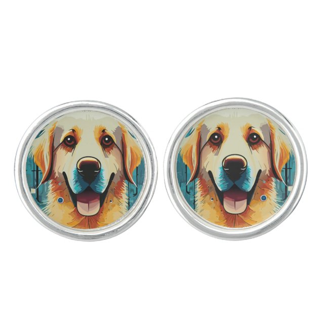 Happy Golden Retriever Cufflinks (Front)