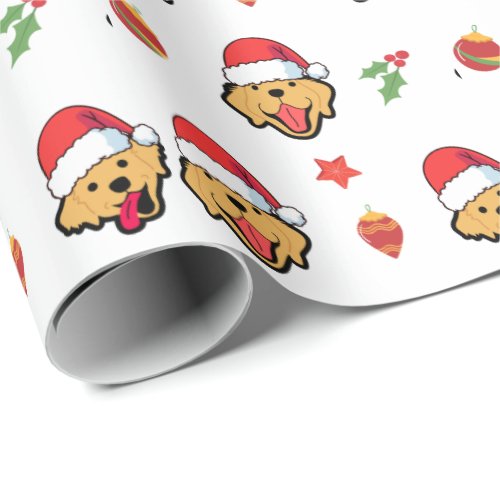 Happy Golden retriever Dog And Santa Hat Christmas Wrapping Paper