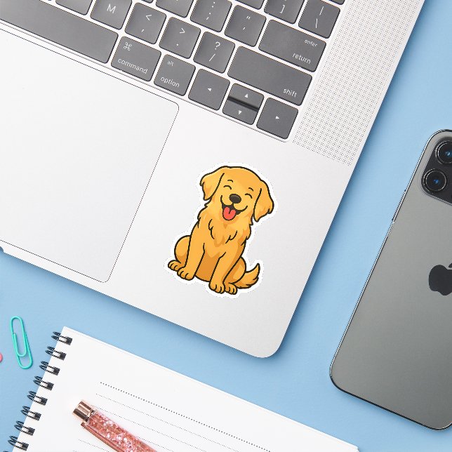 Happy Golden Retriever Dog – Cute Funny Pets Sticker (Laptop w/ iPhone)