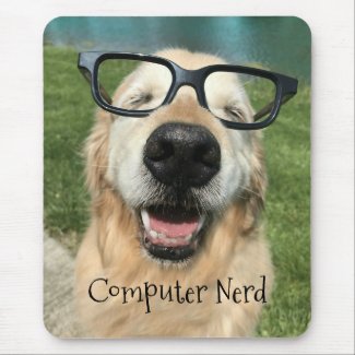 Happy Golden Retriever Dog in Nerd Glasses Mouse Pad