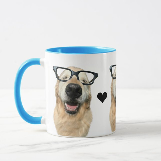Happy Golden Retriever Dog in Nerd Glasses Mug (Left)