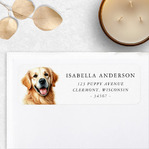 Happy Golden Retriever Dog Watercolor Address Label