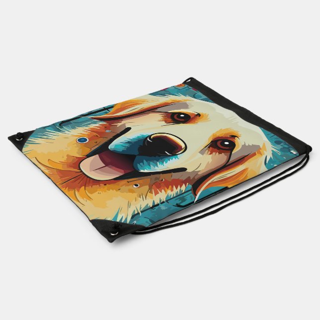 Happy Golden Retriever Drawstring Bag (Side)
