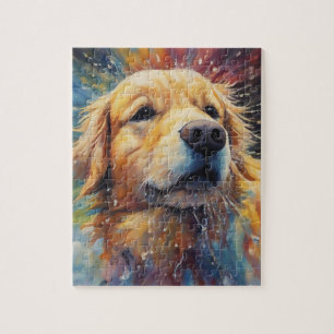Happy Golden Retriever In Water Jigsaw Puzzle